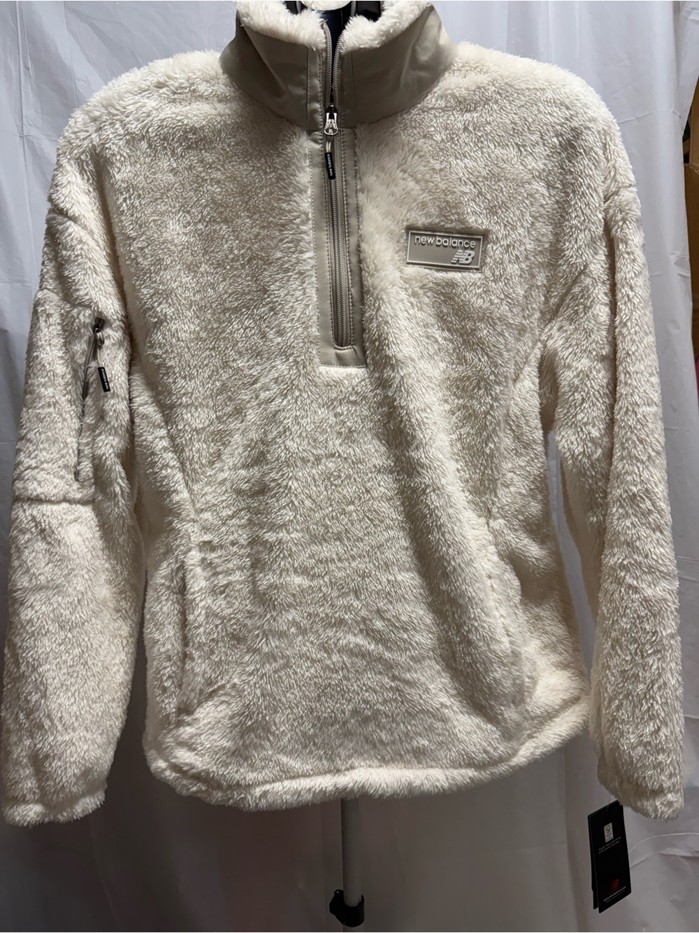 New Balance Teddy Sherpa Half Zip Pullover Fleece Cream NWT Medium